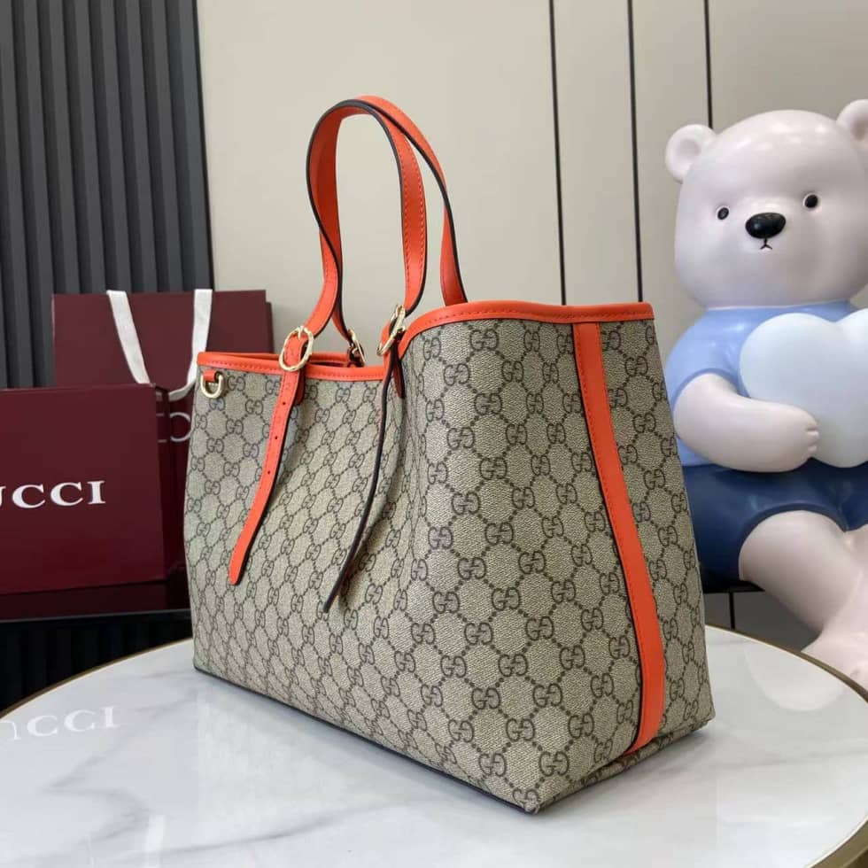 Gucci GG Emblem Large Beige Orange Tote 815213_2_163856 Gucci GG Emblem Large Beige Orange Tote 815213