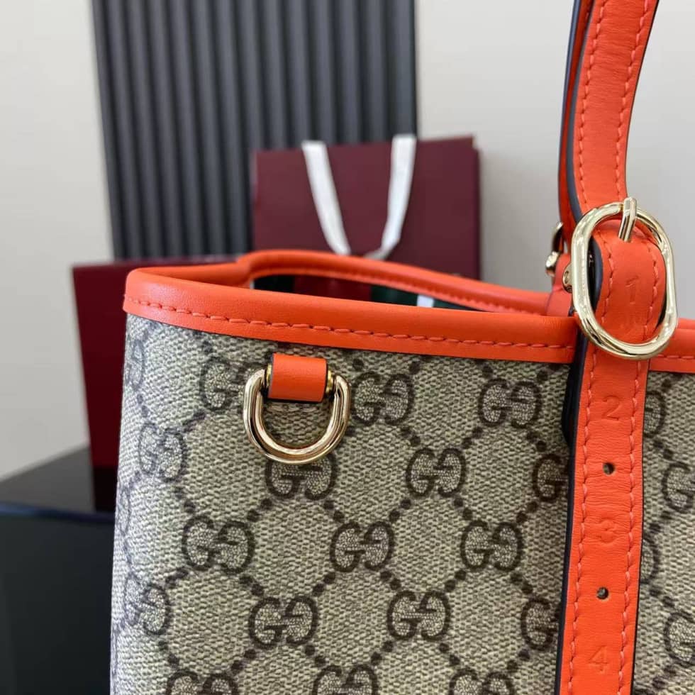 Gucci GG Emblem Large Beige Orange Tote 815213_4_163856 Gucci GG Emblem Large Beige Orange Tote 815213