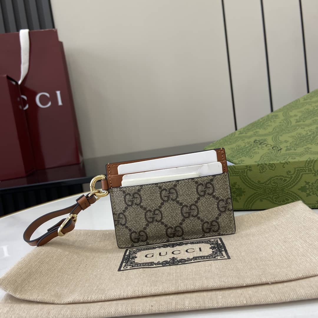Gucci GG Emblem Beige Brown Card Case 819121_10_163866 Gucci GG Emblem Beige Brown Card Case 819121
