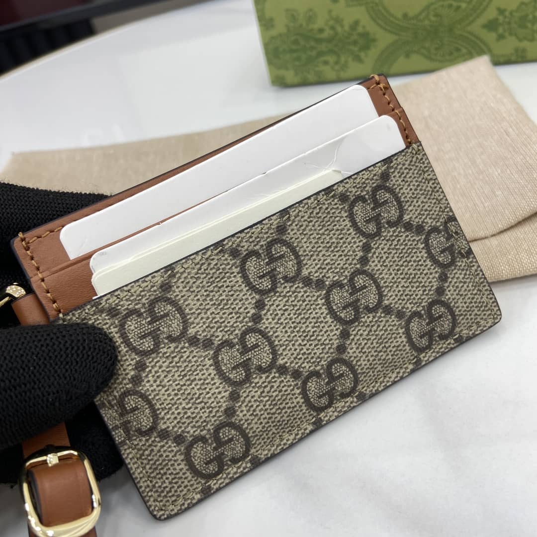 Gucci GG Emblem Beige Brown Card Case 819121_4_163866 Gucci GG Emblem Beige Brown Card Case 819121