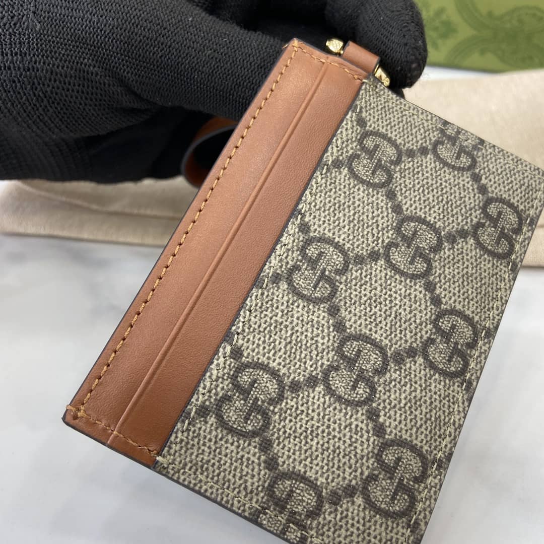 Gucci GG Emblem Beige Brown Card Case 819121_5_163866 Gucci GG Emblem Beige Brown Card Case 819121