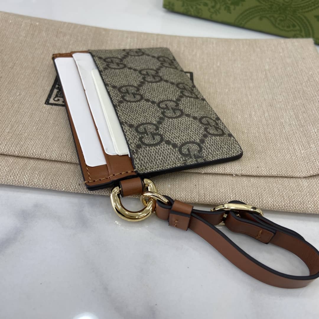 Gucci GG Emblem Beige Brown Card Case 819121_6_163866 Gucci GG Emblem Beige Brown Card Case 819121