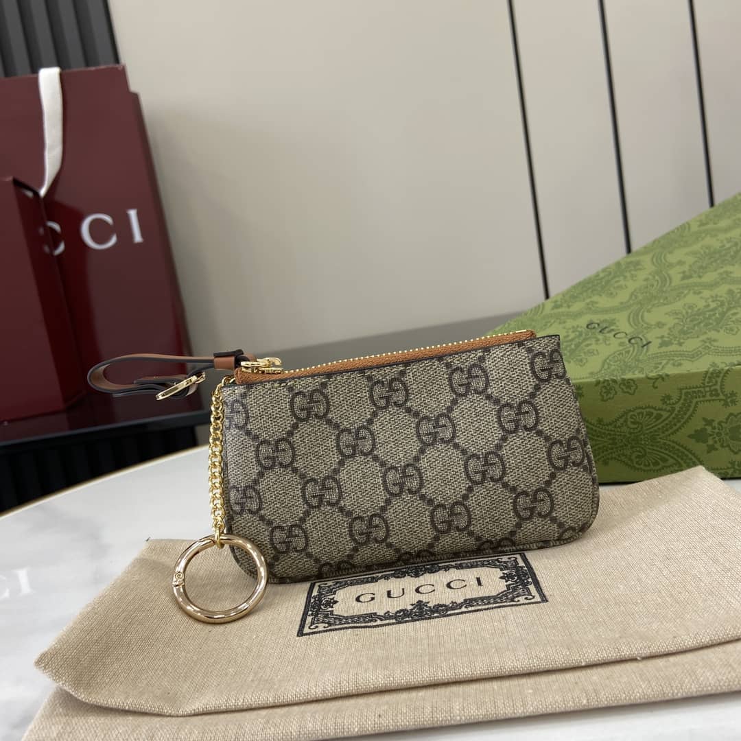 Gucci GG Emblem Beige Brown Key Pouch 819113_10_163876 Gucci GG Emblem Beige Brown Key Pouch 819113
