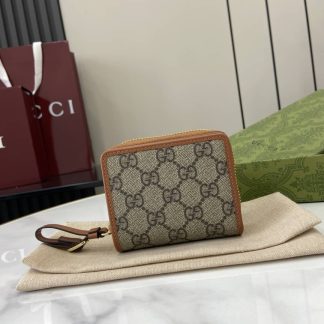 Gucci GG Emblem Mini Beige Brown Zip Wallet