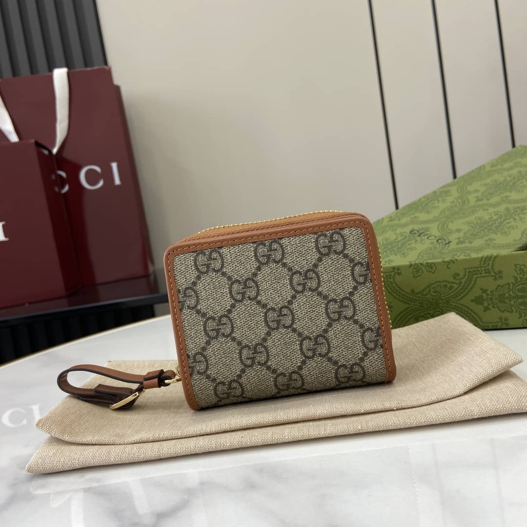 Gucci GG Emblem Mini Beige Brown Zip Wallet_10_163886 Gucci GG Emblem Mini Beige Brown Zip Wallet