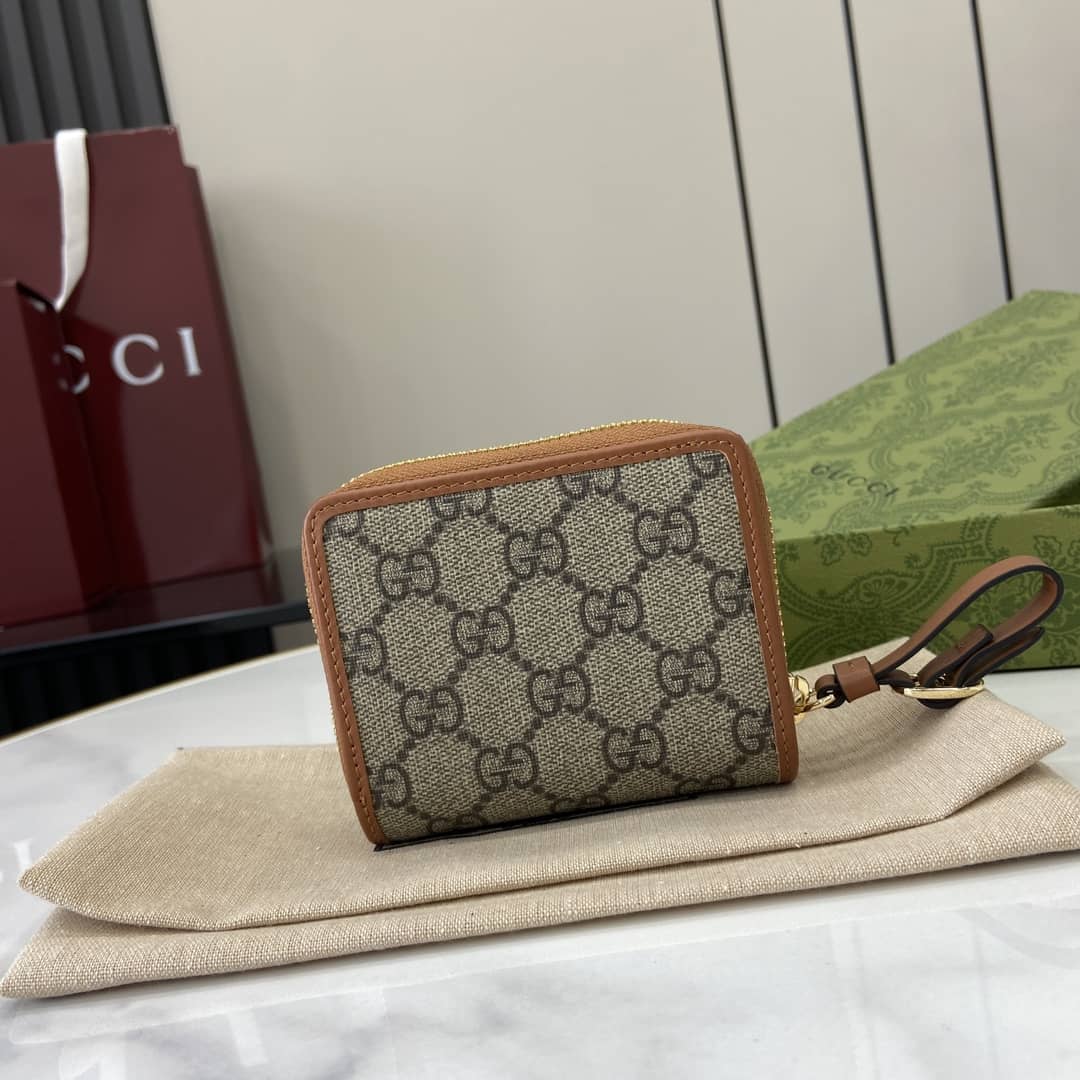 Gucci GG Emblem Mini Beige Brown Zip Wallet_1_163886 Gucci GG Emblem Mini Beige Brown Zip Wallet