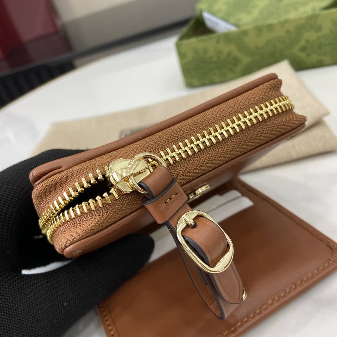 Gucci GG Emblem Mini Beige Brown Zip Wallet_3_163886 Gucci GG Emblem Mini Beige Brown Zip Wallet