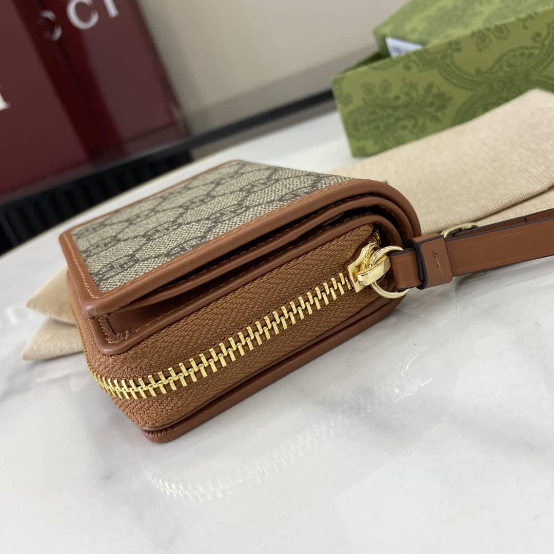 Gucci GG Emblem Mini Beige Brown Zip Wallet_4_163886 Gucci GG Emblem Mini Beige Brown Zip Wallet