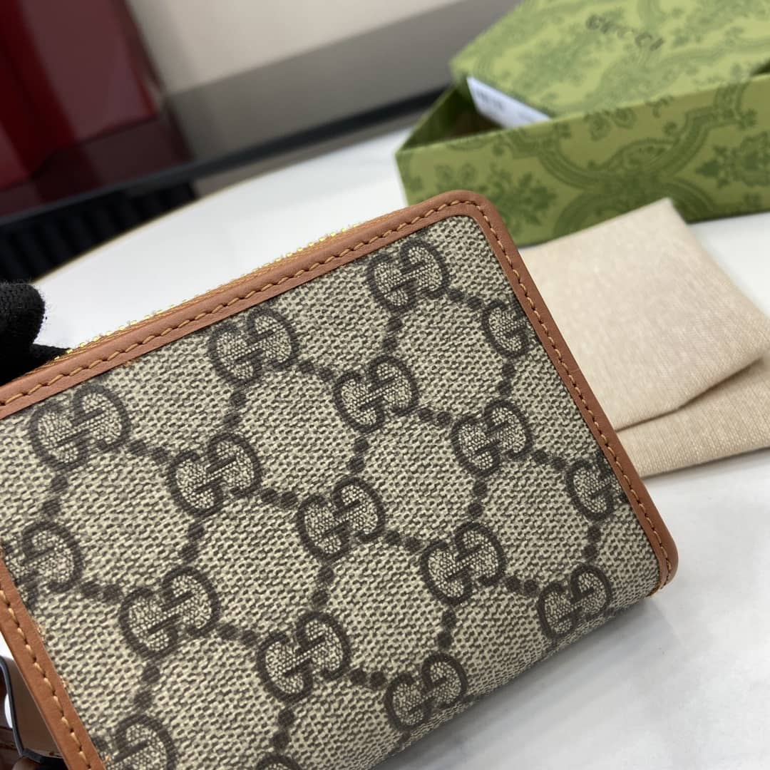 Gucci GG Emblem Mini Beige Brown Zip Wallet_5_163886 Gucci GG Emblem Mini Beige Brown Zip Wallet