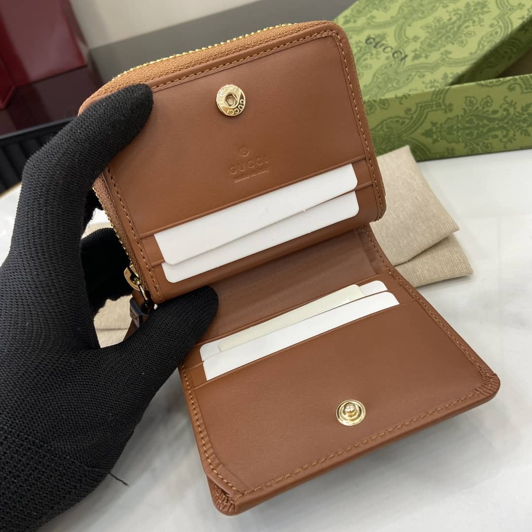 Gucci GG Emblem Mini Beige Brown Zip Wallet_6_163886 Gucci GG Emblem Mini Beige Brown Zip Wallet