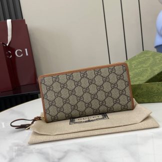 Gucci GG Emblem Beige Brown Zip Around Wallet