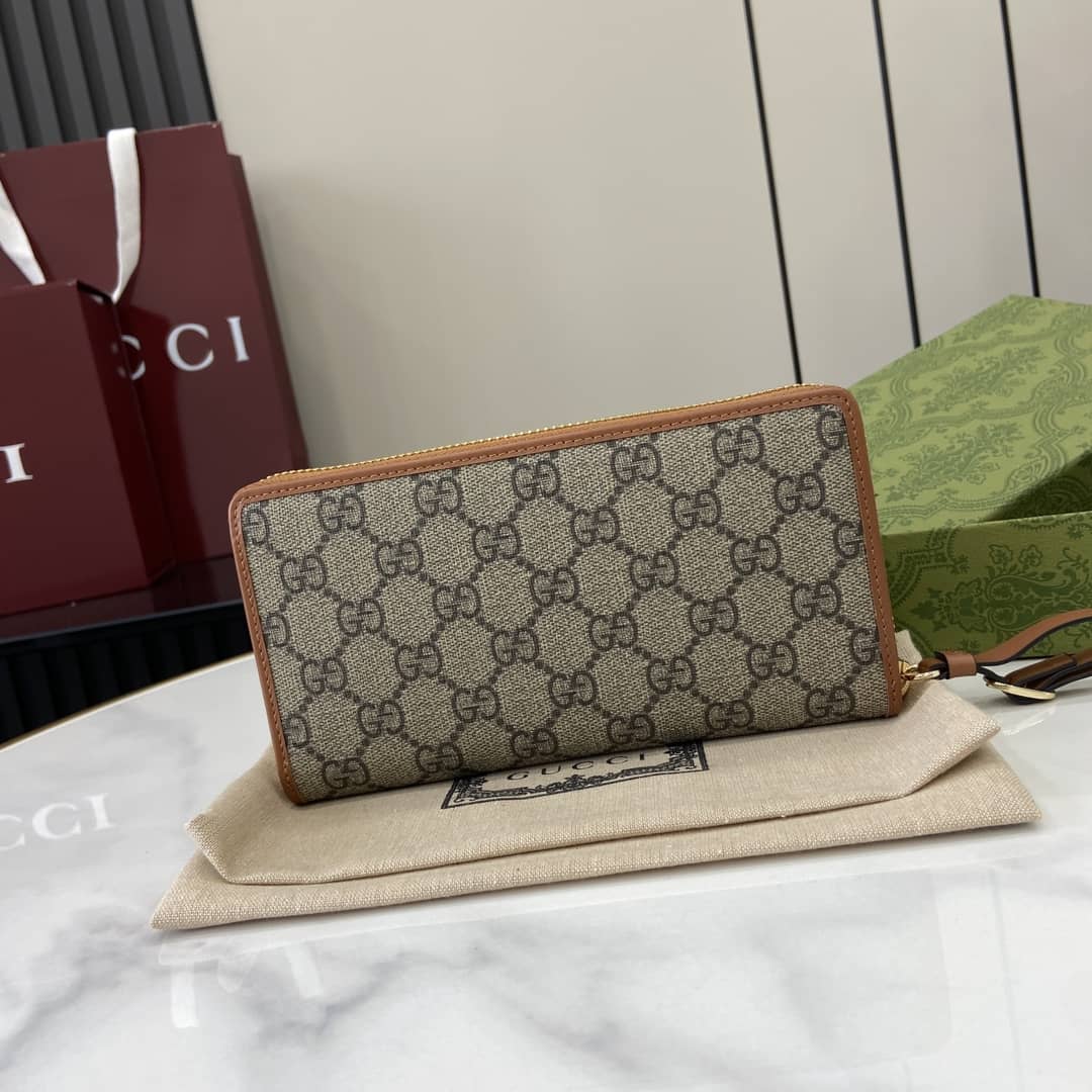 Gucci GG Emblem Beige Brown Zip Around Wallet_1_163916 Gucci GG Emblem Beige Brown Zip Around Wallet