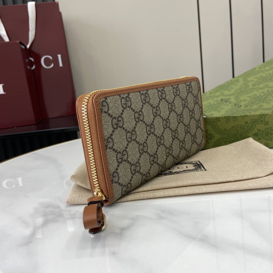 Gucci GG Emblem Beige Brown Zip Around Wallet_2_163916 Gucci GG Emblem Beige Brown Zip Around Wallet