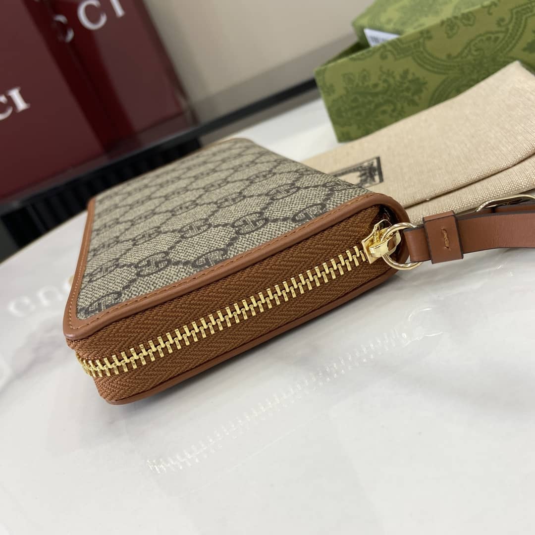 Gucci GG Emblem Beige Brown Zip Around Wallet_4_163916 Gucci GG Emblem Beige Brown Zip Around Wallet