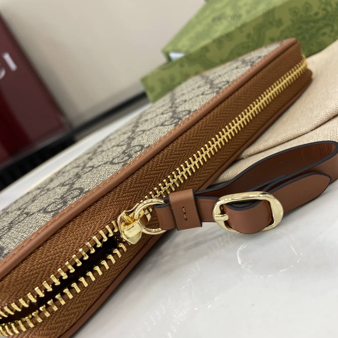 Gucci GG Emblem Beige Brown Zip Around Wallet_6_163916 Gucci GG Emblem Beige Brown Zip Around Wallet