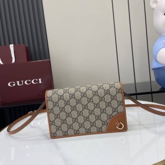 Gucci GG Emblem Beige Brown Wallet with Leather Strap