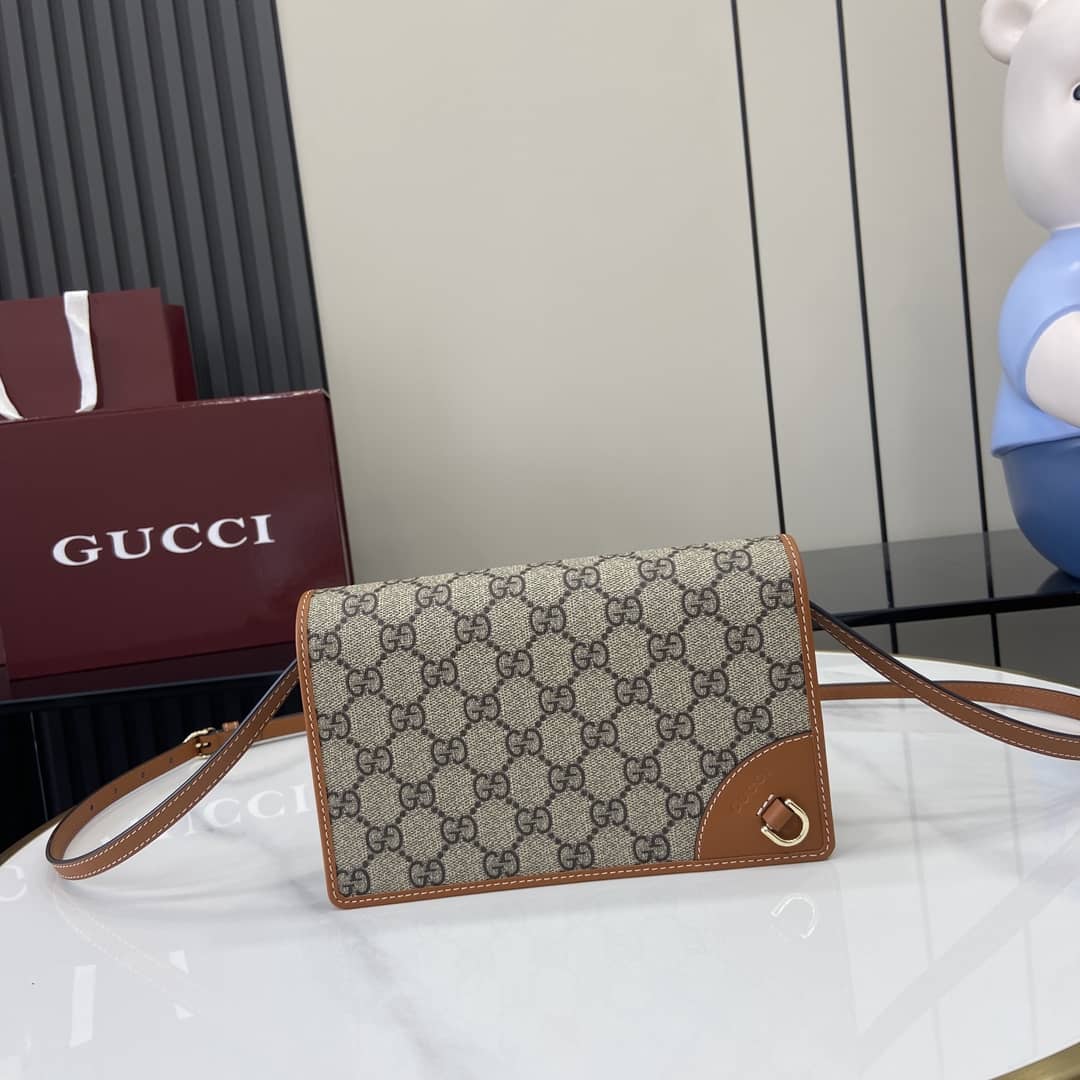 Gucci GG Emblem Beige Brown Wallet with Leather Strap_10_163926 Gucci GG Emblem Beige Brown Wallet with Leather Strap
