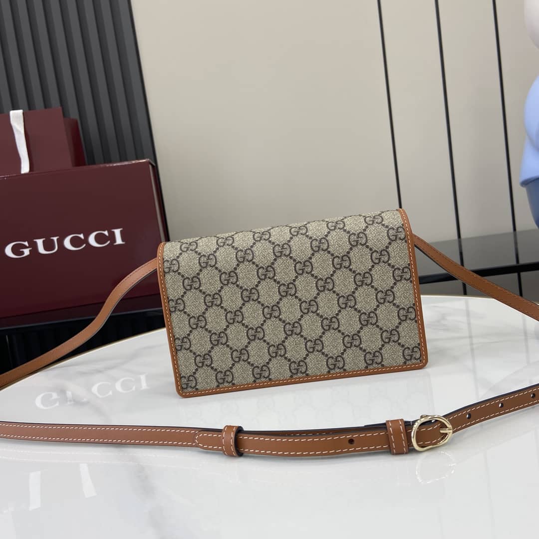 Gucci GG Emblem Beige Brown Wallet with Leather Strap_2_163926 Gucci GG Emblem Beige Brown Wallet with Leather Strap