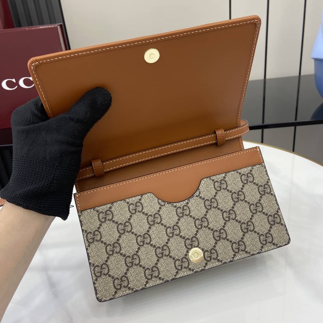 Gucci GG Emblem Beige Brown Wallet with Leather Strap_6_163926 Gucci GG Emblem Beige Brown Wallet with Leather Strap