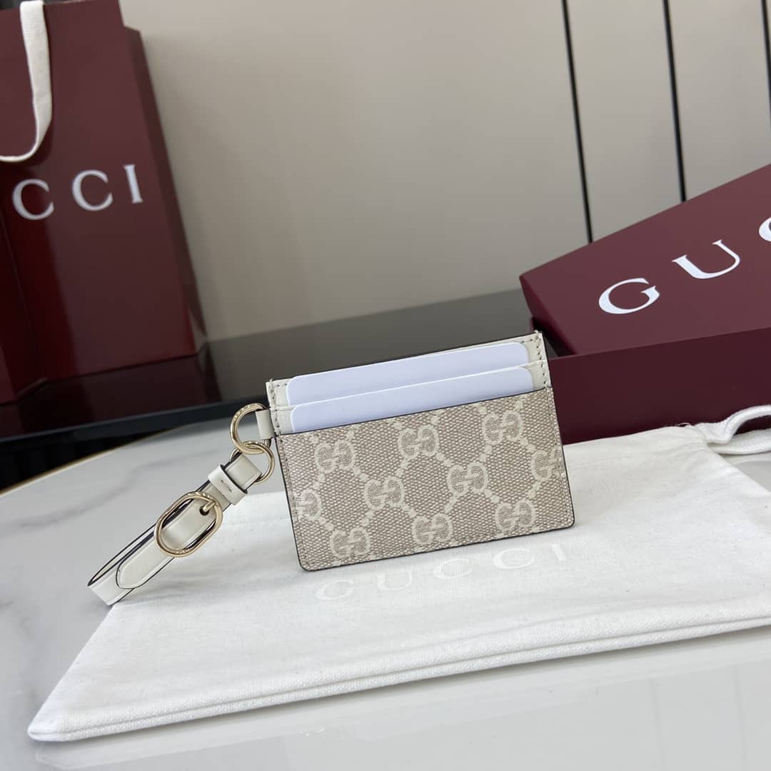 Gucci GG Emblem Beige White Card Case 819121_10_163936 Gucci GG Emblem Beige White Card Case 819121