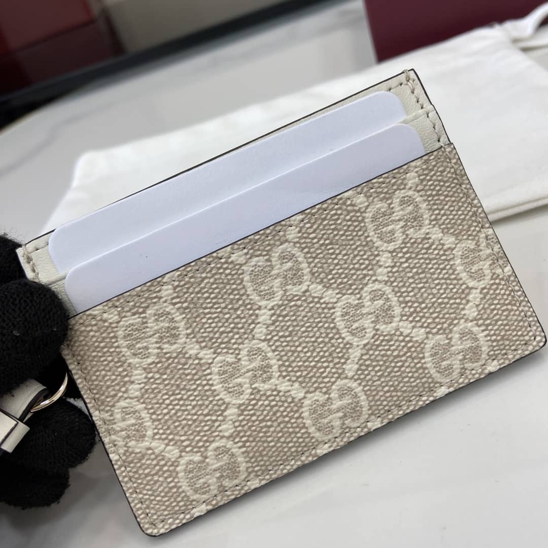 Gucci GG Emblem Beige White Card Case 819121_5_163936 Gucci GG Emblem Beige White Card Case 819121