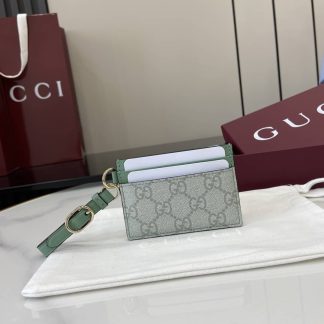 Gucci GG Emblem Grey Green Card Case 819121