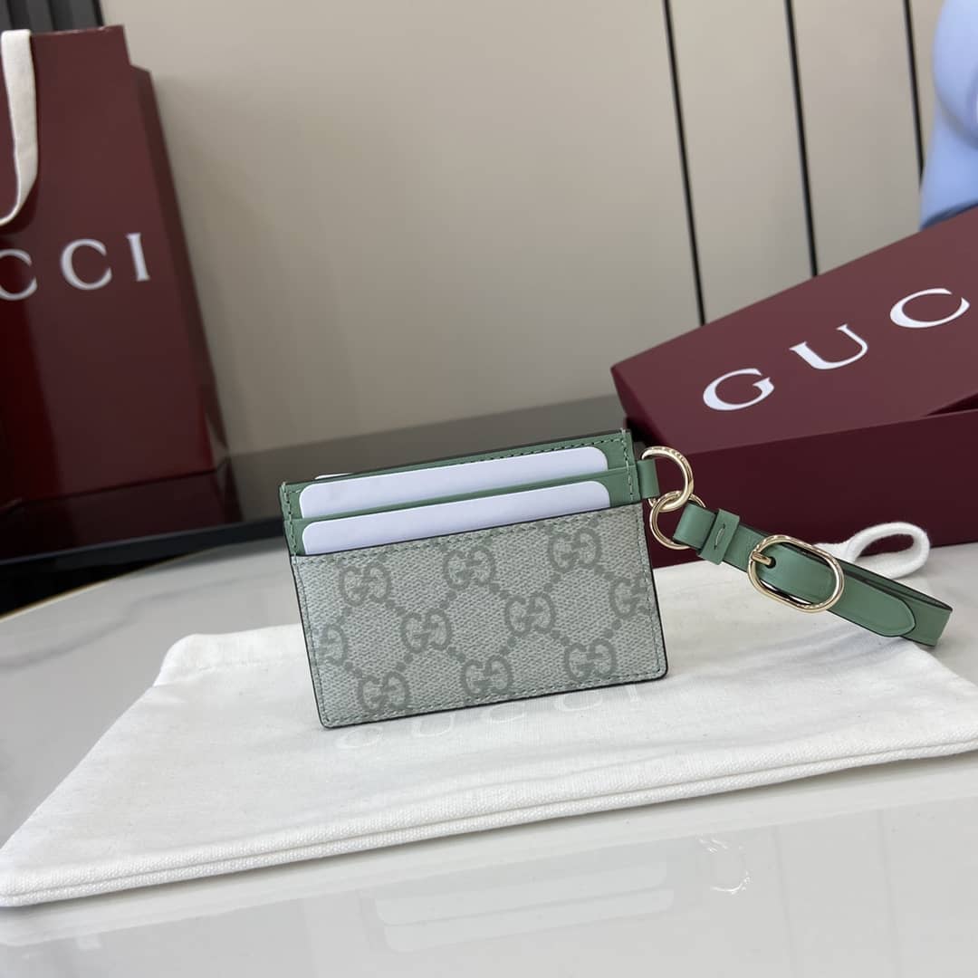 Gucci GG Emblem Grey Green Card Case 819121_1_163956 Gucci GG Emblem Grey Green Card Case 819121