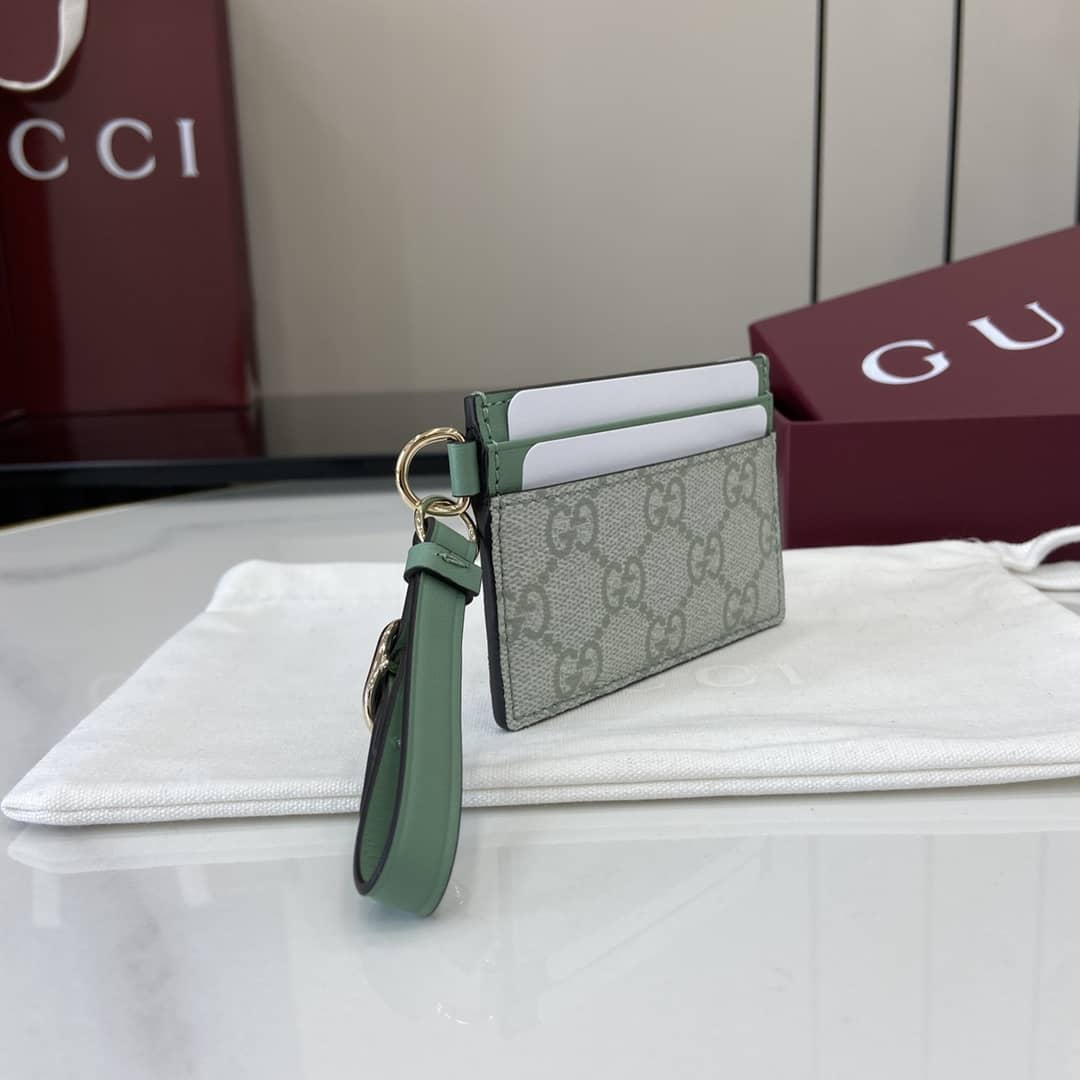 Gucci GG Emblem Grey Green Card Case 819121_2_163956 Gucci GG Emblem Grey Green Card Case 819121