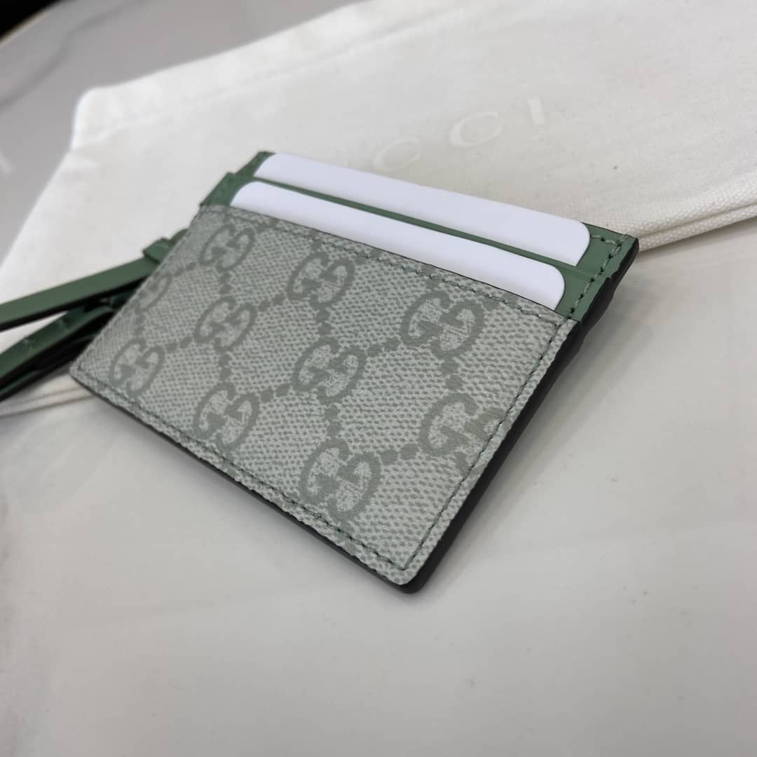 Gucci GG Emblem Grey Green Card Case 819121_4_163956 Gucci GG Emblem Grey Green Card Case 819121