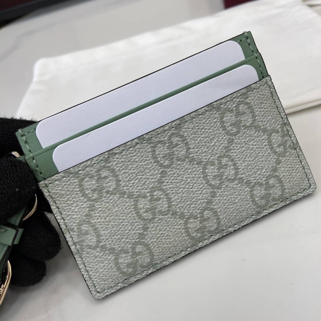 Gucci GG Emblem Grey Green Card Case 819121_5_163956 Gucci GG Emblem Grey Green Card Case 819121