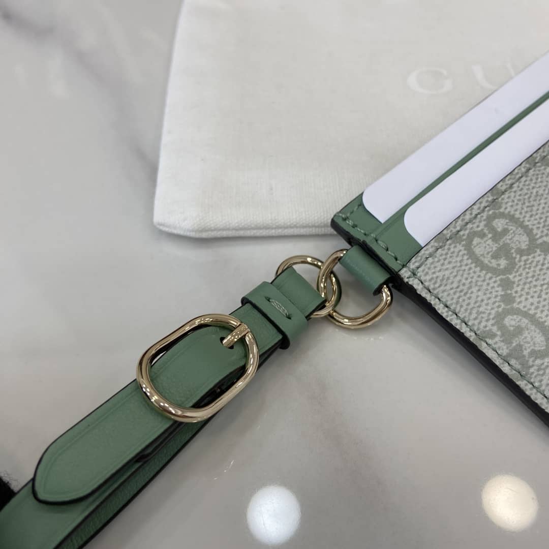 Gucci GG Emblem Grey Green Card Case 819121_6_163956 Gucci GG Emblem Grey Green Card Case 819121