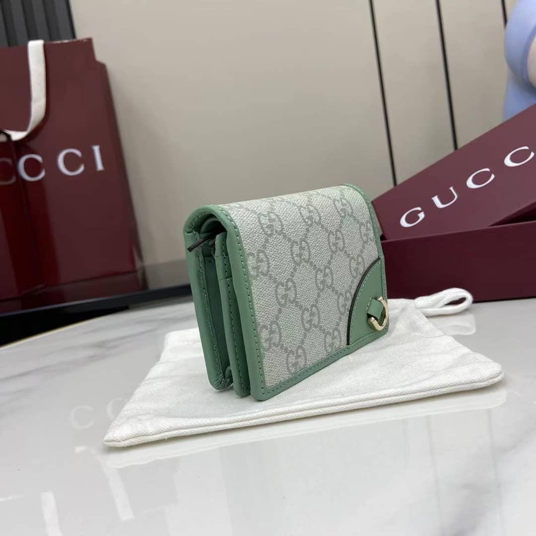 Gucci GG Emblem Small Grey Green Wallet 820692_2_163986 Gucci GG Emblem Small Grey Green Wallet 820692