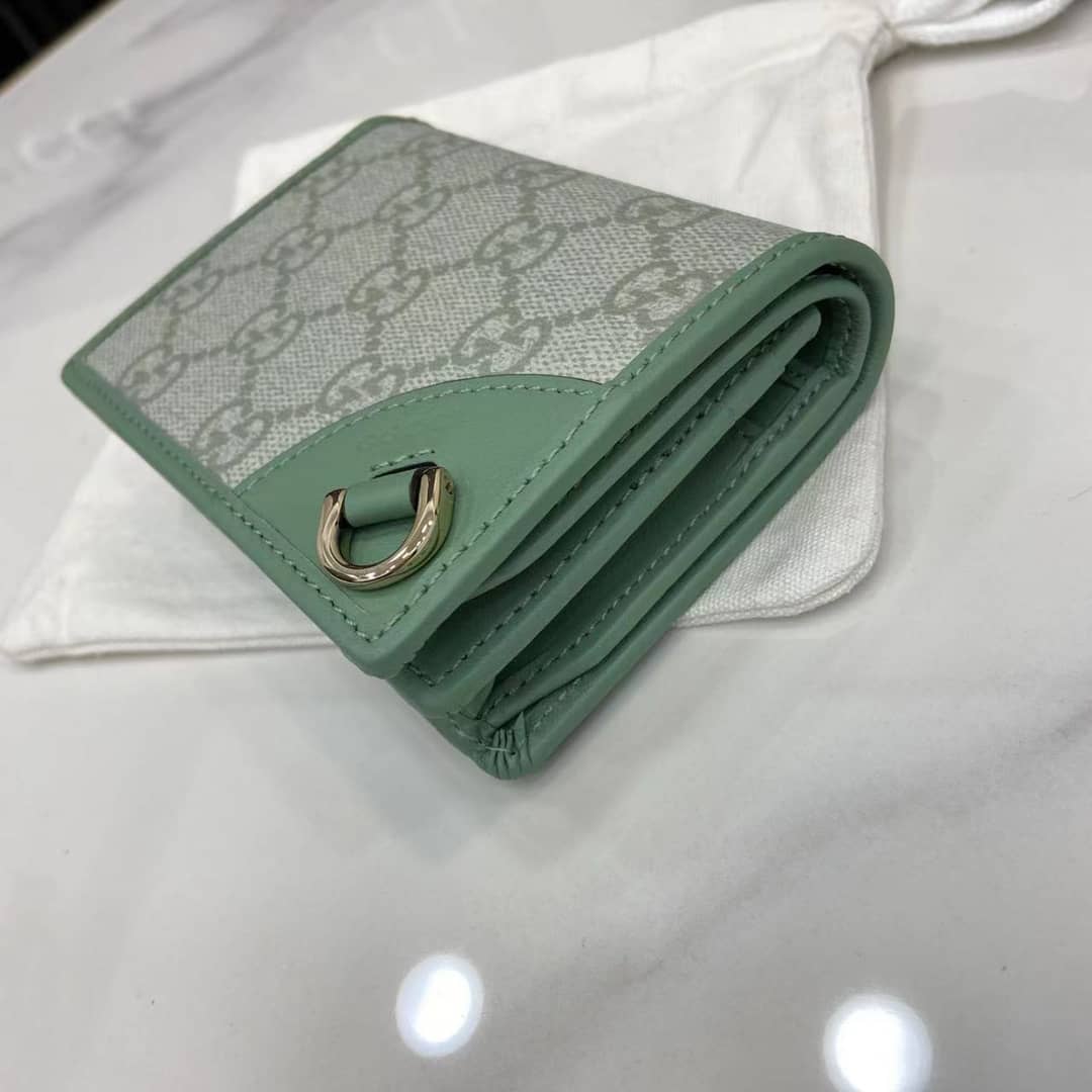 Gucci GG Emblem Small Grey Green Wallet 820692_4_163986 Gucci GG Emblem Small Grey Green Wallet 820692
