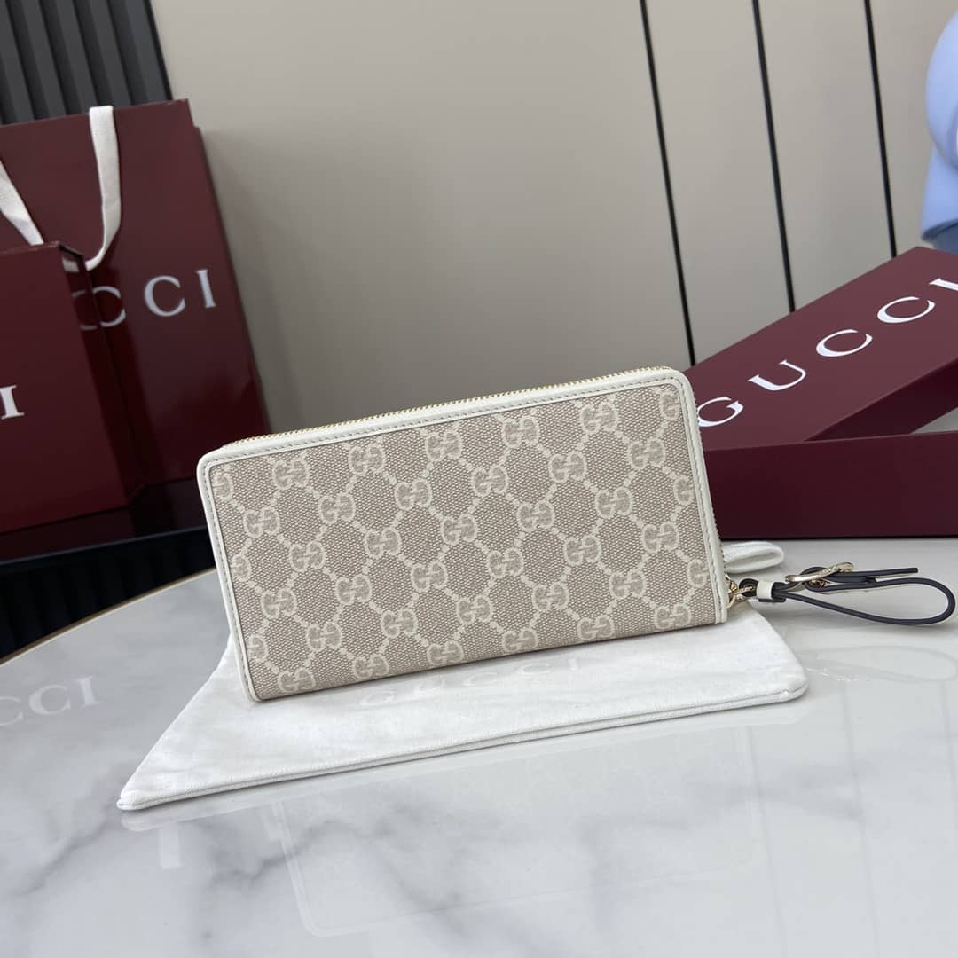 Gucci GG Emblem Beige White Zip Around Wallet_1_164006 Gucci GG Emblem Beige White Zip Around Wallet