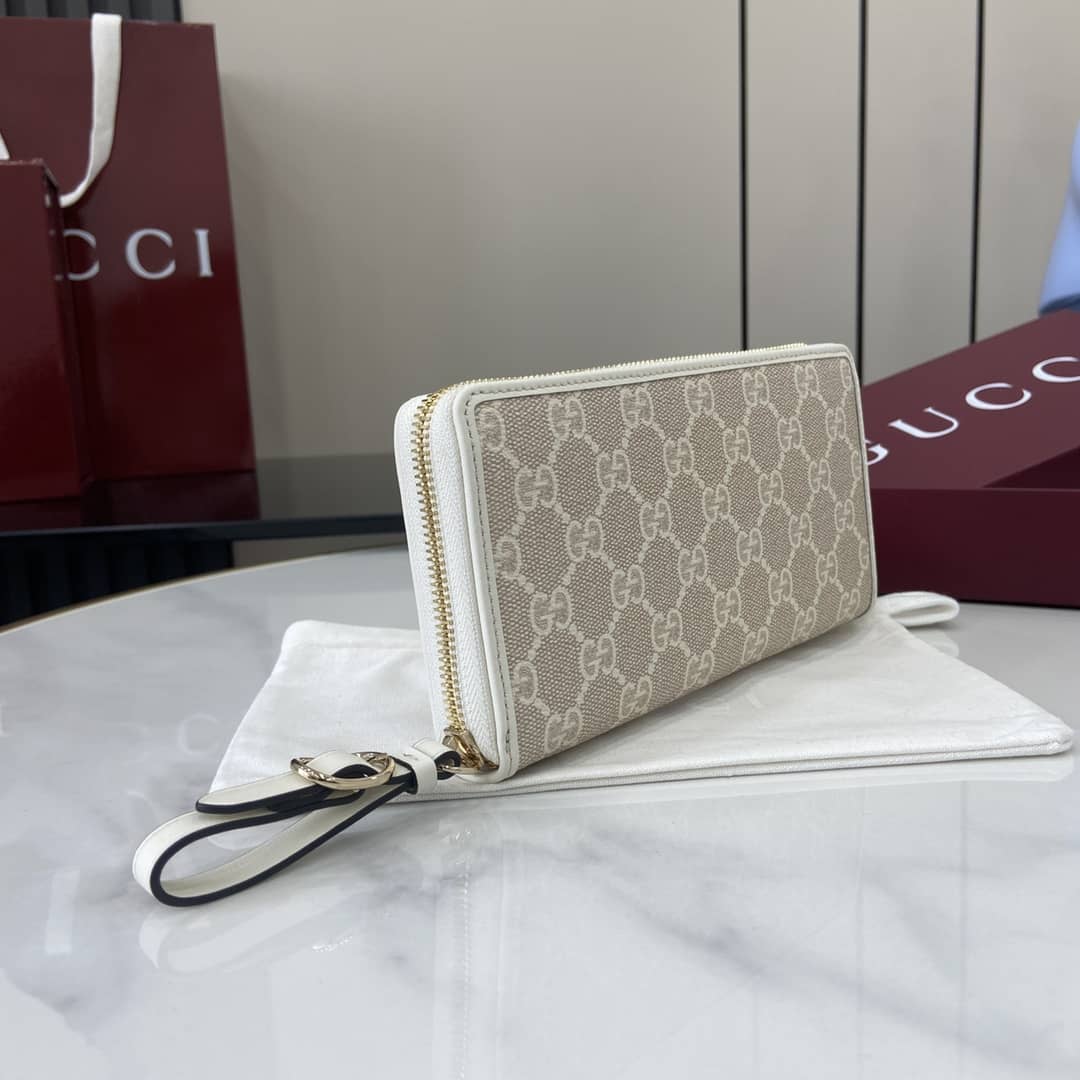 Gucci GG Emblem Beige White Zip Around Wallet_2_164006 Gucci GG Emblem Beige White Zip Around Wallet