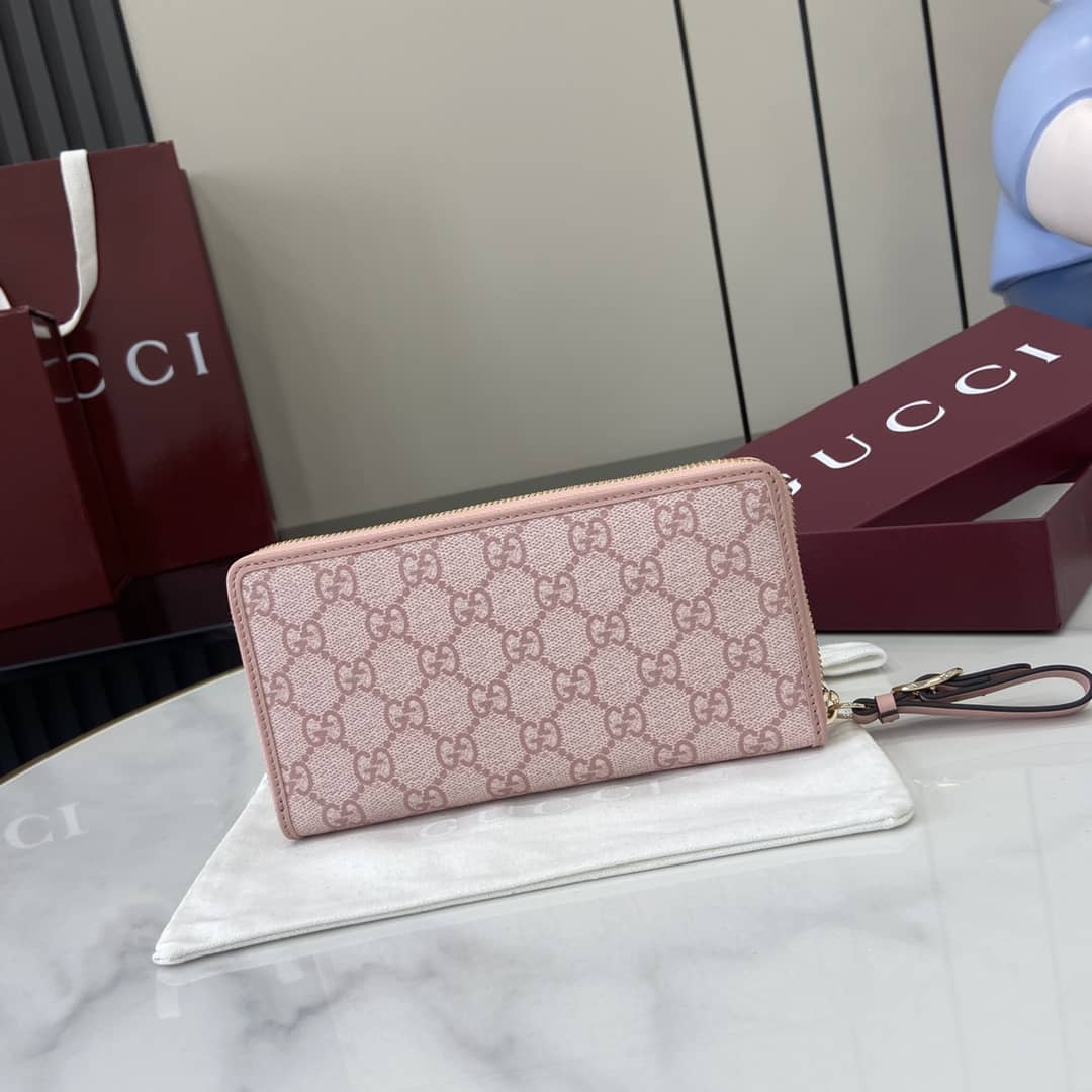 Gucci GG Emblem Light Pink Zip Around Wallet_1_164016 Gucci GG Emblem Light Pink Zip Around Wallet