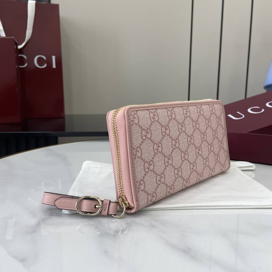 Gucci GG Emblem Light Pink Zip Around Wallet_2_164016 Gucci GG Emblem Light Pink Zip Around Wallet
