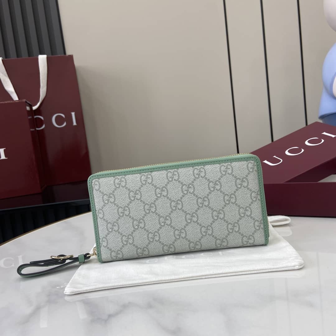 Gucci GG Emblem Grey Green Zip Around Wallet_10_164026 Gucci GG Emblem Grey Green Zip Around Wallet