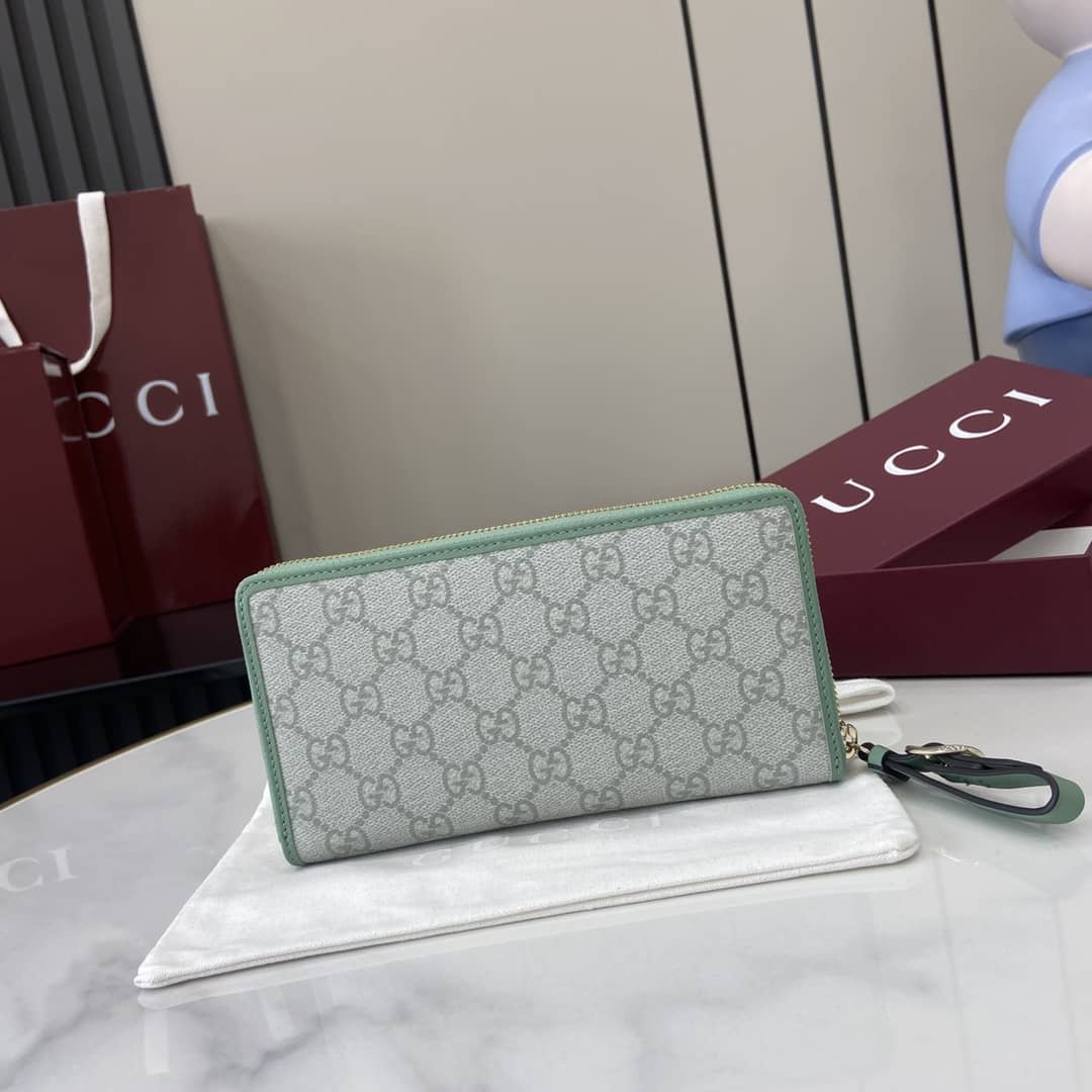 Gucci GG Emblem Grey Green Zip Around Wallet_1_164026 Gucci GG Emblem Grey Green Zip Around Wallet