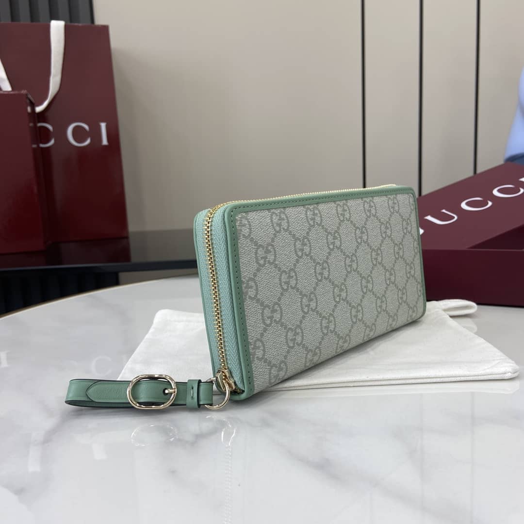 Gucci GG Emblem Grey Green Zip Around Wallet_2_164026 Gucci GG Emblem Grey Green Zip Around Wallet
