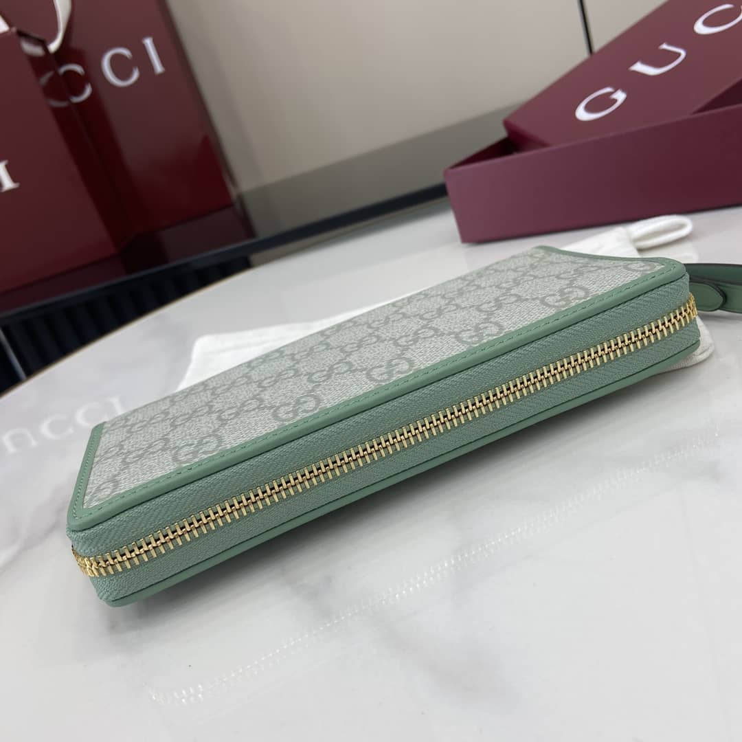 Gucci GG Emblem Grey Green Zip Around Wallet_3_164026 Gucci GG Emblem Grey Green Zip Around Wallet