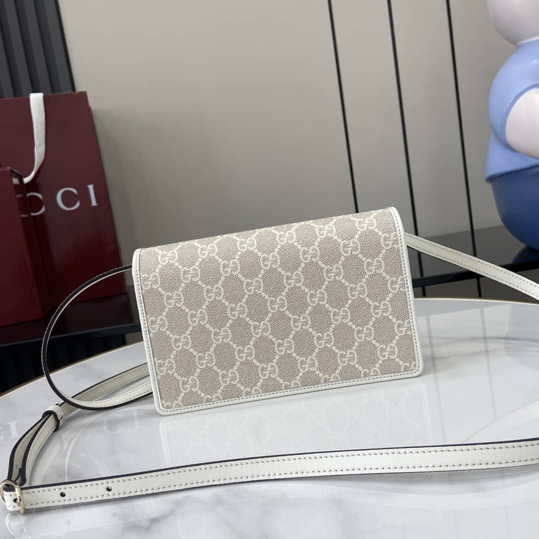 Gucci GG Emblem Beige White Wallet with Leather Strap_1_164036 Gucci GG Emblem Beige White Wallet with Leather Strap