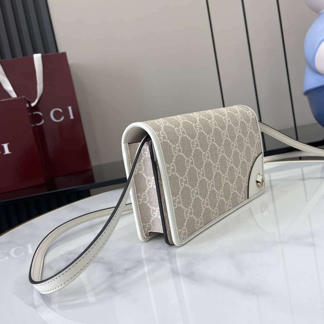 Gucci GG Emblem Beige White Wallet with Leather Strap_2_164036 Gucci GG Emblem Beige White Wallet with Leather Strap