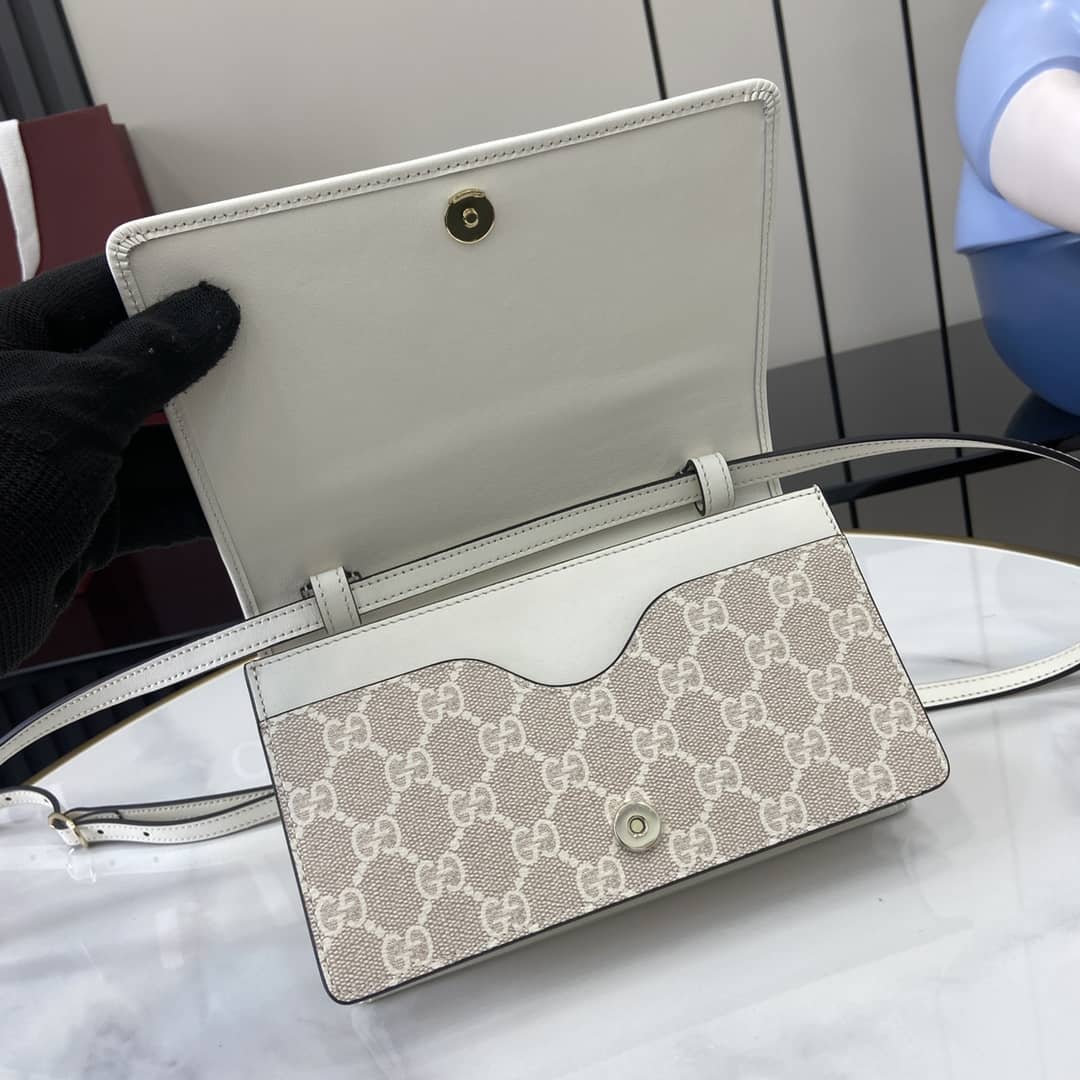Gucci GG Emblem Beige White Wallet with Leather Strap_6_164036 Gucci GG Emblem Beige White Wallet with Leather Strap
