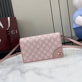 Gucci GG Emblem Light Pink Wallet with Leather Strap