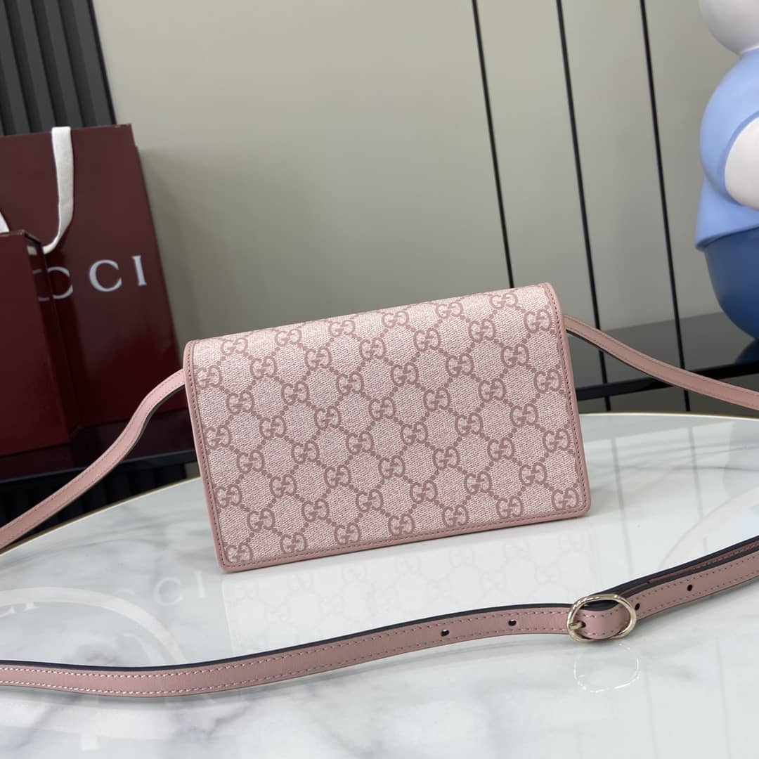 Gucci GG Emblem Light Pink Wallet with Leather Strap_1_164046 Gucci GG Emblem Light Pink Wallet with Leather Strap