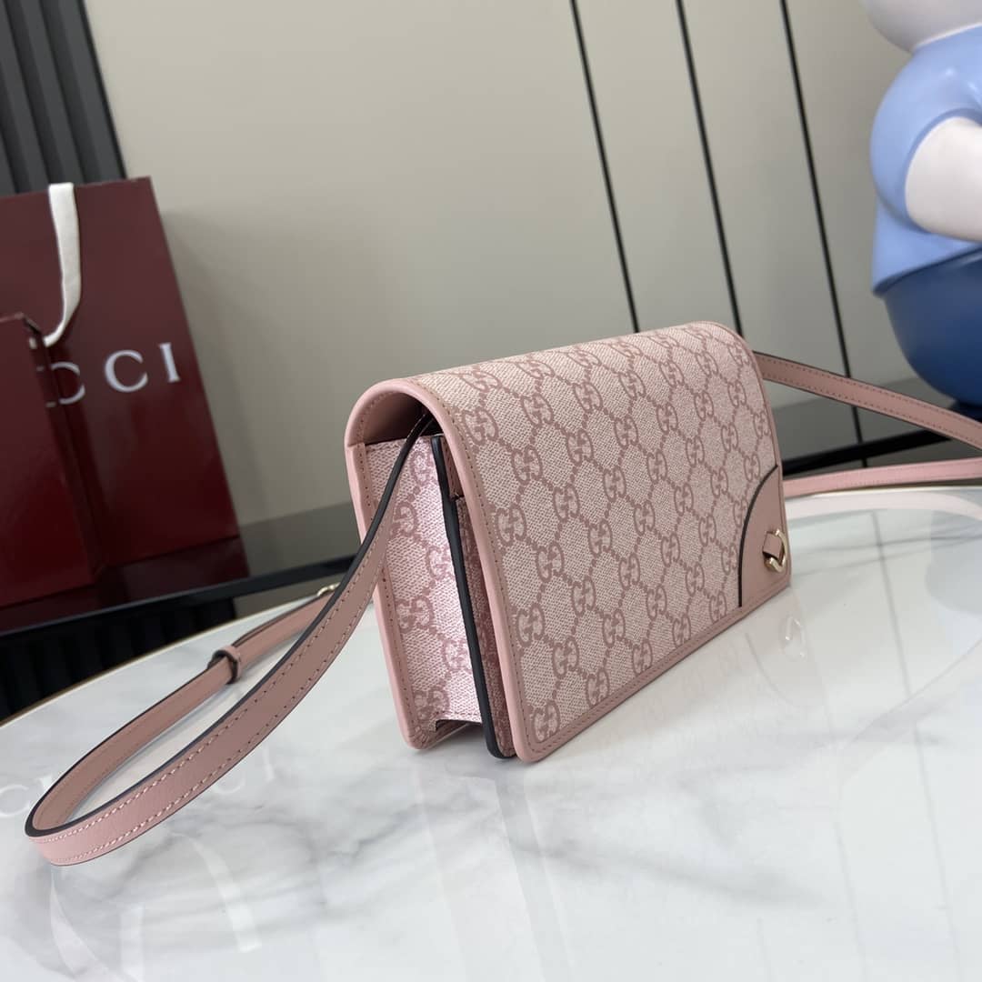 Gucci GG Emblem Light Pink Wallet with Leather Strap_2_164046 Gucci GG Emblem Light Pink Wallet with Leather Strap
