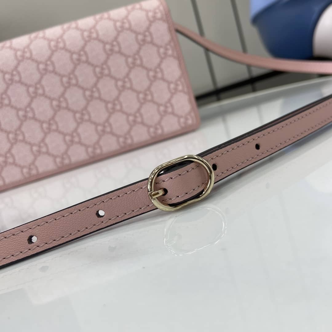 Gucci GG Emblem Light Pink Wallet with Leather Strap_4_164046 Gucci GG Emblem Light Pink Wallet with Leather Strap
