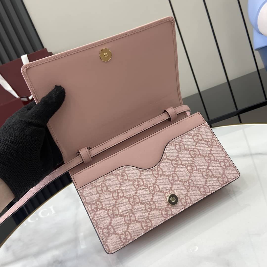 Gucci GG Emblem Light Pink Wallet with Leather Strap_6_164046 Gucci GG Emblem Light Pink Wallet with Leather Strap