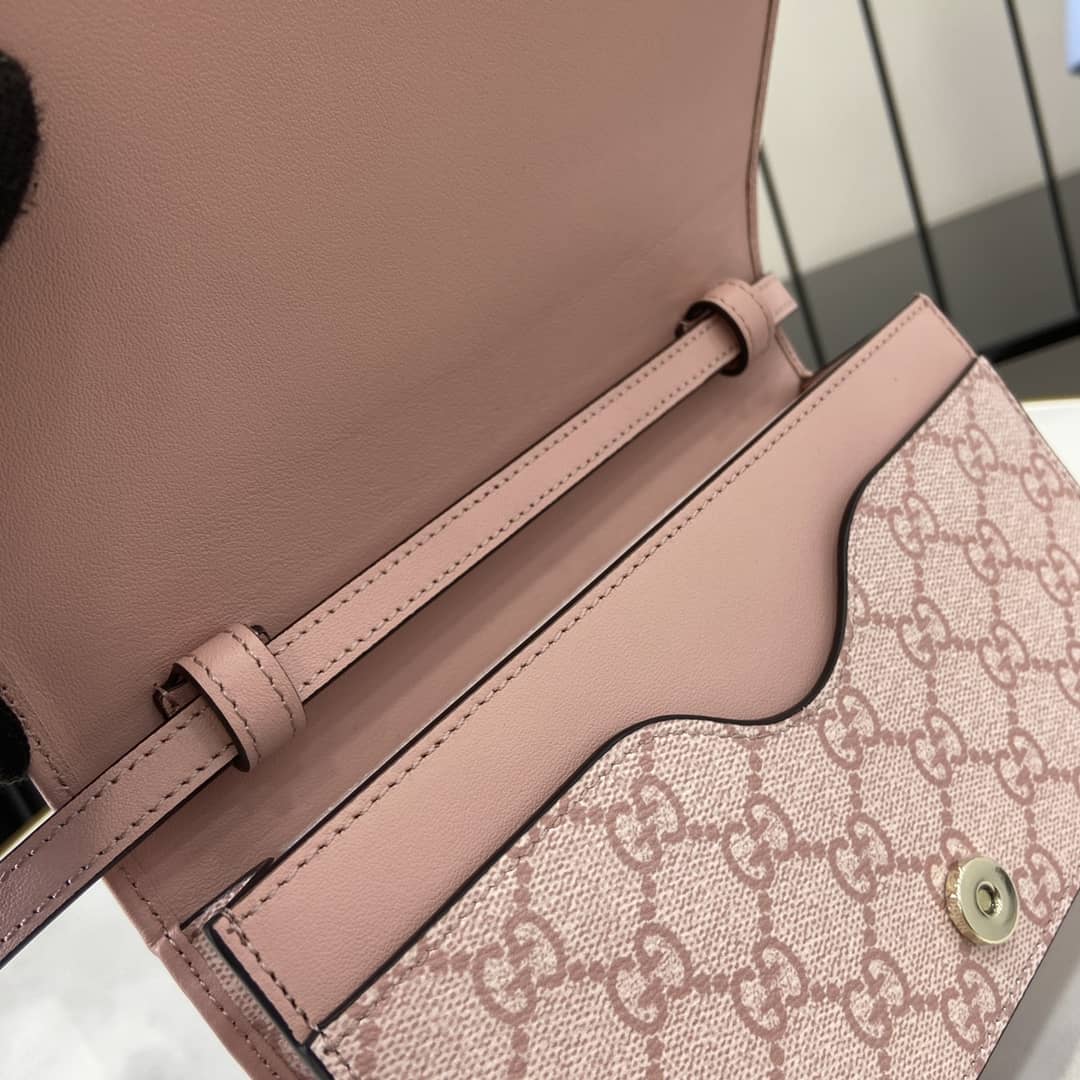 Gucci GG Emblem Light Pink Wallet with Leather Strap_7_164046 Gucci GG Emblem Light Pink Wallet with Leather Strap